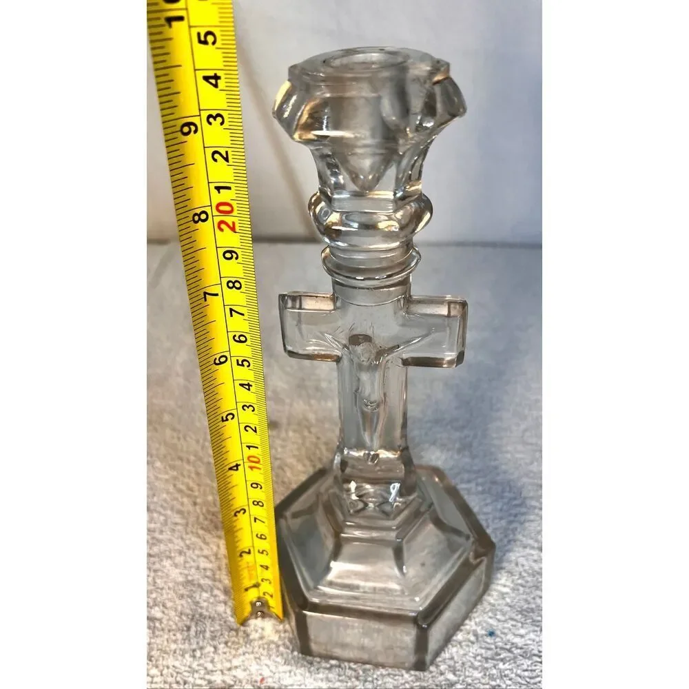 Glass Crucifix Candleholder Religious Jesus On The Cross Inri Cruxification